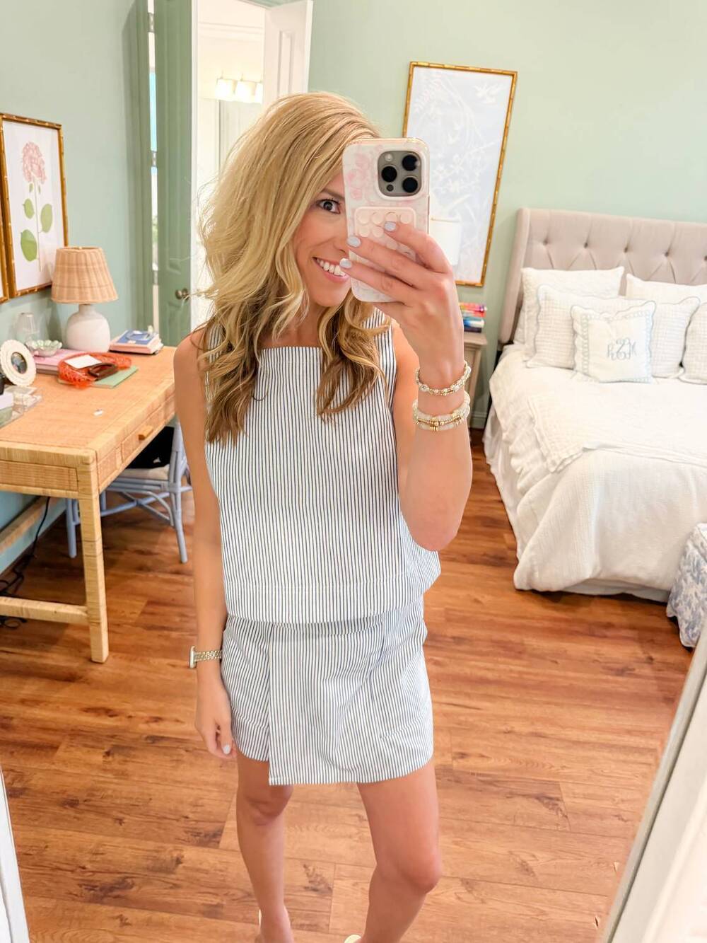 NEW ENTRO pin stripe skort set in blue